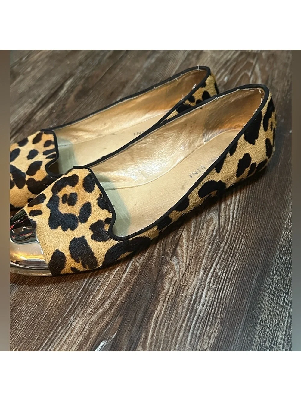 Leopard Print Flats with Gold Accents